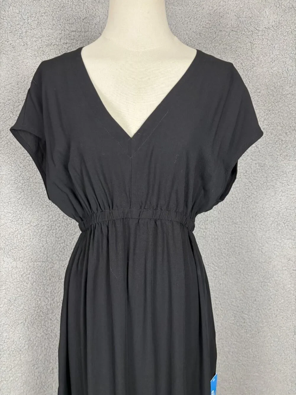 Cupshe Black Midi Dress / Cover Up V-Neck Elastic Waist Short Sleeve Small NWT's